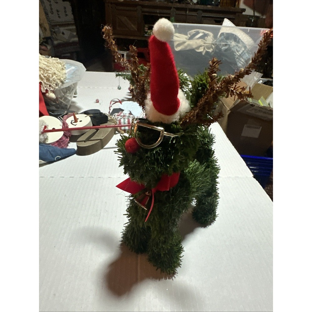 Christmas Rudolph the red nosed reindeer artificial grass fur decor 11" tall
